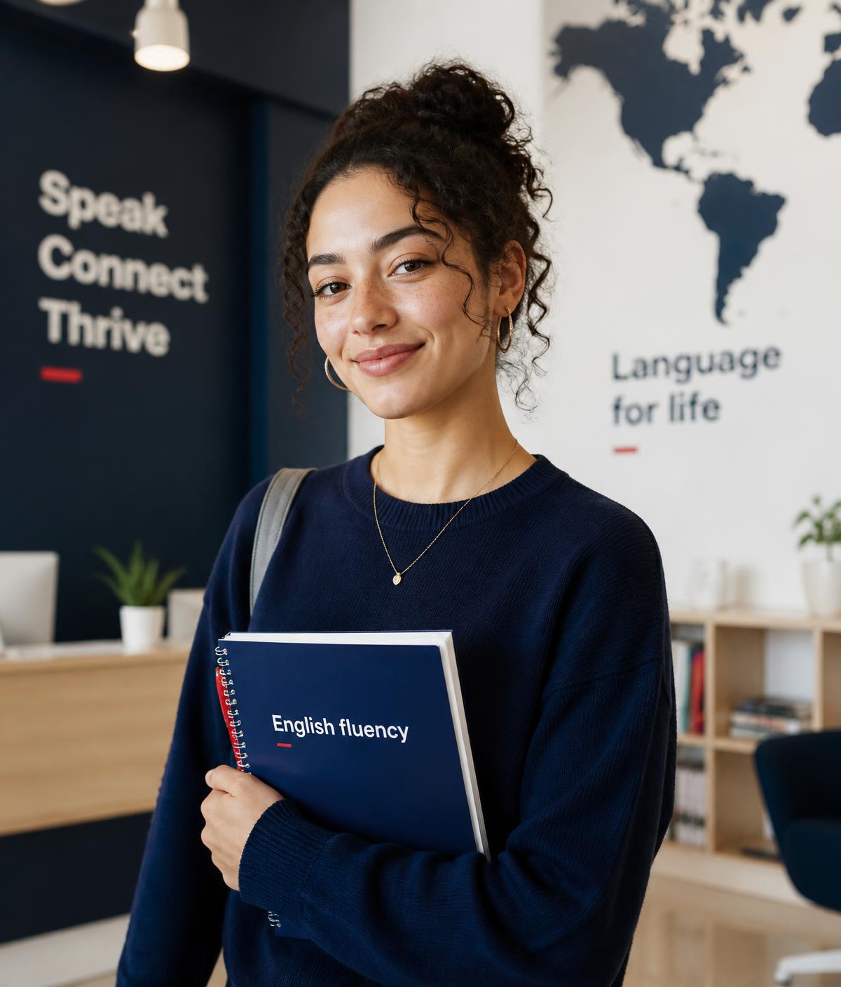 Aluna da GoAhead Idiomas em sala de aula moderna